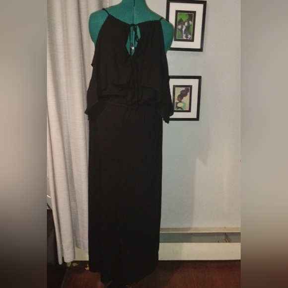 NY Collection Chiffon Cold Shoulder Maxi Dress in Black Sz L NWT - Picture 6 of 14